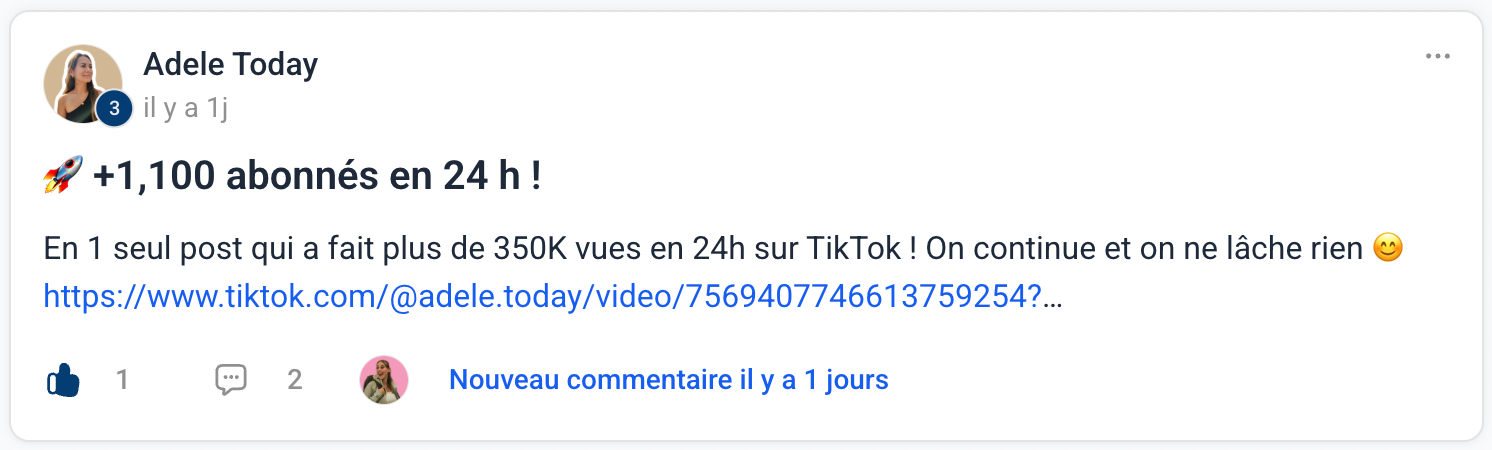 Témoignage — Adele : +1 100 abonnés en 24h